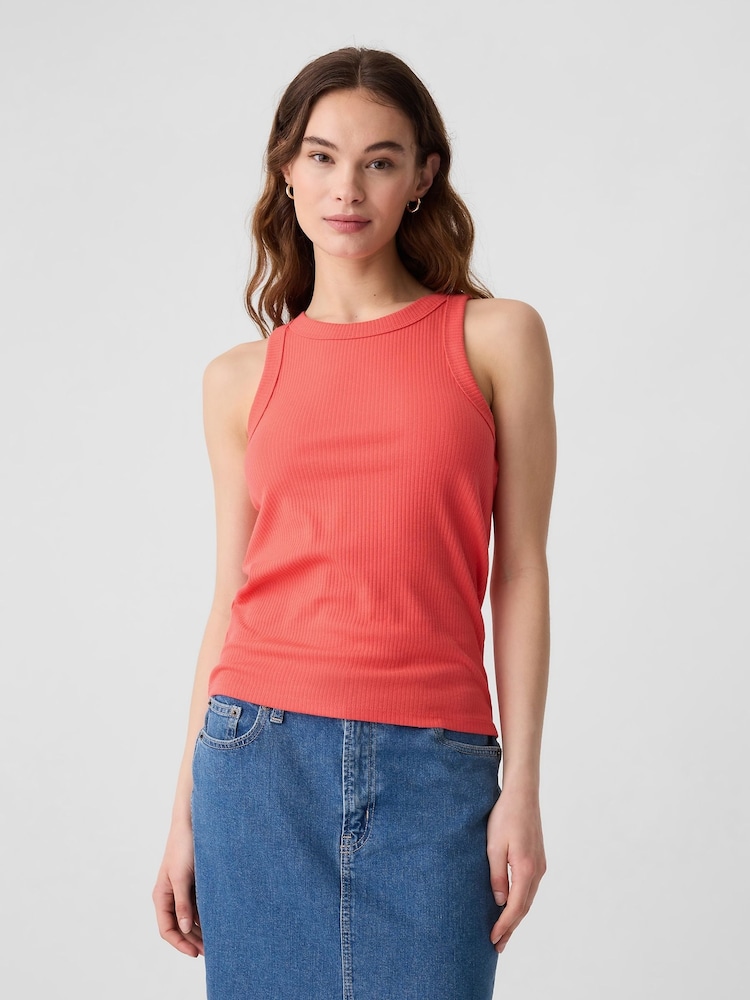 Gap Red Ribbed Racer High Neck Vest Top - Image 1 of 4 Gap Red Ribbed Racer High Neck Vest Top - Image 1 of 4