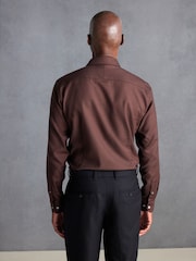 Chocolate Brown Slim Fit Signature Trimmed Premium Long Sleeve Single Cuff 100% Cotton Shirt - Image 3 of 7