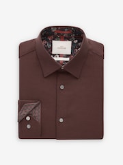 Chocolate Brown Slim Fit Signature Trimmed Premium Long Sleeve Single Cuff 100% Cotton Shirt - Image 5 of 7