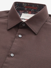 Chocolate Brown Slim Fit Signature Trimmed Premium Long Sleeve Single Cuff 100% Cotton Shirt - Image 6 of 7