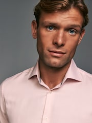 Pink Regular Fit Textured 100% Cotton Poplin Long Sleeve Single Cuff Shirt With Cutaway Collar - Image 1 of 8