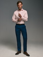 Pink Regular Fit Textured 100% Cotton Poplin Long Sleeve Single Cuff Shirt With Cutaway Collar - Image 2 of 8