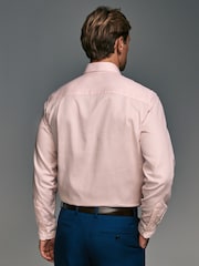 Pink Regular Fit Textured 100% Cotton Poplin Long Sleeve Single Cuff Shirt With Cutaway Collar - Image 4 of 8