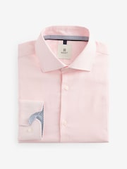 Pink Regular Fit Textured 100% Cotton Poplin Long Sleeve Single Cuff Shirt With Cutaway Collar - Image 6 of 8