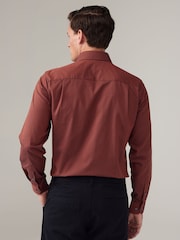 Rust Brown Regular Fit Trimmed 100% Cotton Texture Long Sleeve Single Cuff Shirt - Image 2 of 7