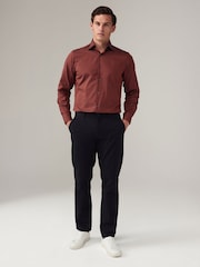 Rust Brown Regular Fit Trimmed 100% Cotton Texture Long Sleeve Single Cuff Shirt - Image 3 of 7