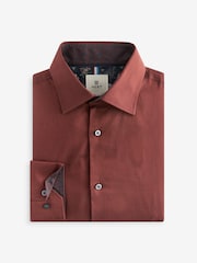Rust Brown Regular Fit Trimmed 100% Cotton Texture Long Sleeve Single Cuff Shirt - Image 5 of 7