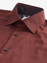 Rust Brown Regular Fit Trimmed 100% Cotton Texture Long Sleeve Single Cuff Shirt - Image 6 of 7