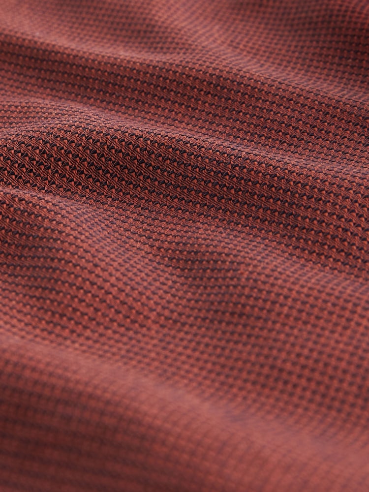 Rust Brown Regular Fit Trimmed 100% Cotton Texture Long Sleeve Single Cuff Shirt - Image 7 of 7