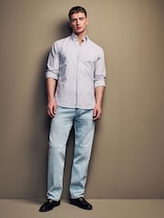 Neutral Brown/White Stripe Regular Fit Single Cuff 100% Cotton Shirt With Cutaway Collar - Image 2 of 8