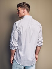 Neutral Brown/White Stripe Regular Fit Single Cuff 100% Cotton Shirt With Cutaway Collar - Image 3 of 8