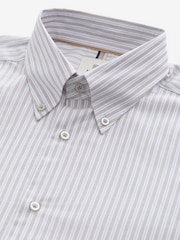 Neutral Brown/White Stripe Regular Fit Single Cuff 100% Cotton Shirt With Cutaway Collar - Image 7 of 8