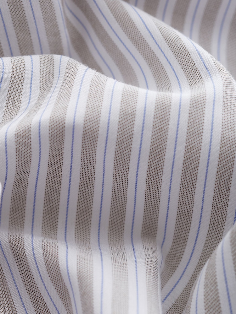 Neutral Brown/White Stripe Regular Fit Single Cuff 100% Cotton Shirt With Cutaway Collar - Image 8 of 8