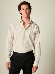 White/Neutral Ditsy Regular Fit Easy Care Long Sleeve Single Cuff Floral Shirt - Image 1 of 8