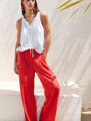 Red Linen Blend Wide Leg Trousers - Image 1 of 8
