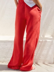 Red Linen Blend Wide Leg Trousers - Image 4 of 8