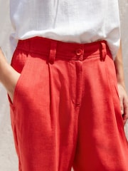 Red Linen Blend Wide Leg Trousers - Image 5 of 8