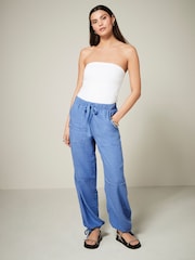 Blue Linen Blend Parachute Trousers - Image 1 of 7