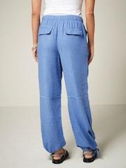 Blue Linen Blend Parachute Trousers - Image 3 of 7