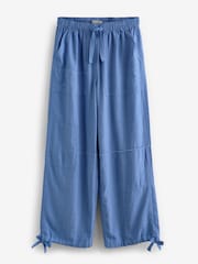 Blue Linen Blend Parachute Trousers - Image 6 of 7