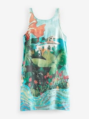 Blue Scenic Linen Blend Sleeveless Shift Dress - Image 5 of 6