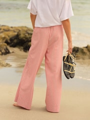 Pink Textured Stripe Wide Leg Trousers - Image 3 of 6