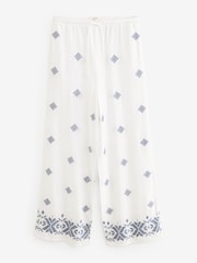 White Embroidered Wide Leg Trousers With Linen - Image 6 of 7
