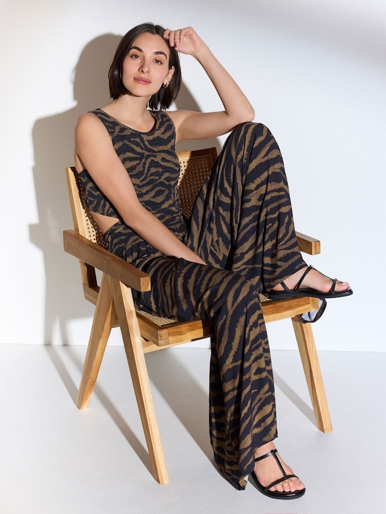 Zebra Print Shirred Jumpsuit - Image 2 of 5