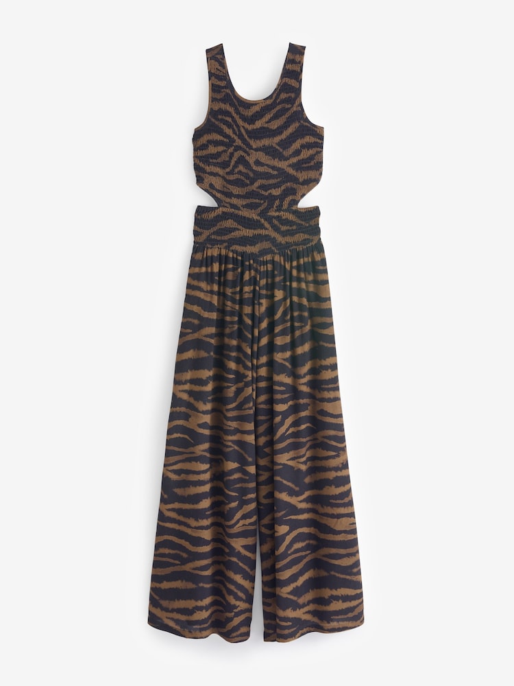 Zebra Print Shirred Jumpsuit - Image 5 of 5