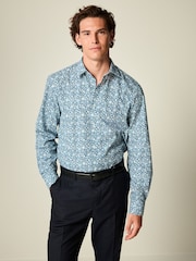 Navy Blue Regular Fit Easy Care Long Sleeve Single Cuff Floral Shirt - Image 1 of 8