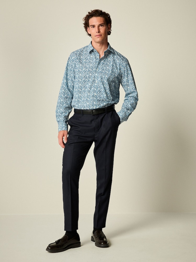 Navy Blue Regular Fit Easy Care Long Sleeve Single Cuff Floral Shirt - Image 2 of 8