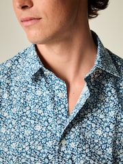 Navy Blue Regular Fit Easy Care Long Sleeve Single Cuff Floral Shirt - Image 4 of 8