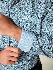 Navy Blue Regular Fit Easy Care Long Sleeve Single Cuff Floral Shirt - Image 5 of 8