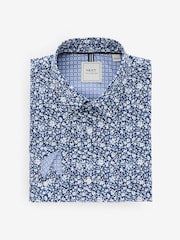 Navy Blue Regular Fit Easy Care Long Sleeve Single Cuff Floral Shirt - Image 6 of 8