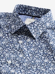 Navy Blue Regular Fit Easy Care Long Sleeve Single Cuff Floral Shirt - Image 7 of 8