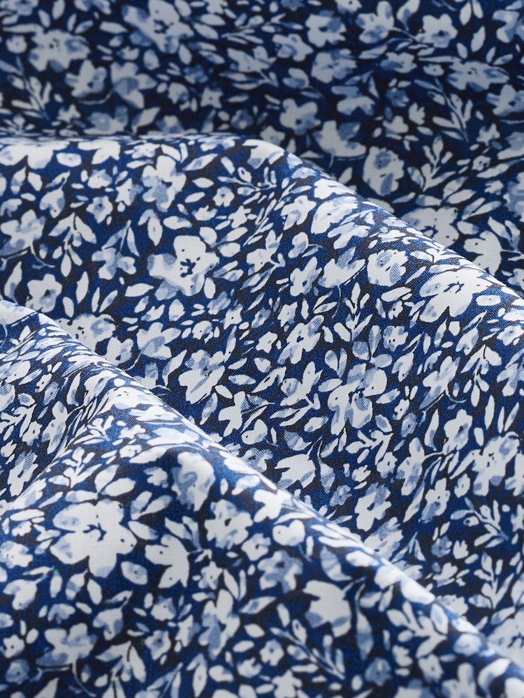 Navy Blue Regular Fit Easy Care Long Sleeve Single Cuff Floral Shirt - Image 8 of 8
