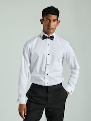 White Textured/Black Bow Tie Regular Fit Double Cuff Shirt And Bow Tie Pack - Image 1 of 9