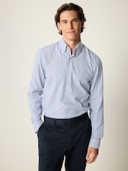 Blue/White Stripe Regular Fit Easy Care Long Sleeve Single Cuff Royal Oxford Shirt - Image 1 of 7