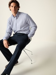 Blue/White Stripe Regular Fit Easy Care Long Sleeve Single Cuff Royal Oxford Shirt - Image 2 of 7