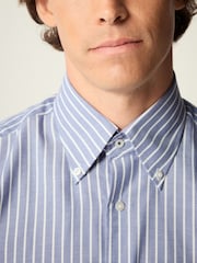 Blue/White Stripe Regular Fit Easy Care Long Sleeve Single Cuff Royal Oxford Shirt - Image 4 of 7
