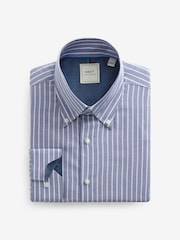 Blue/White Stripe Regular Fit Easy Care Long Sleeve Single Cuff Royal Oxford Shirt - Image 5 of 7