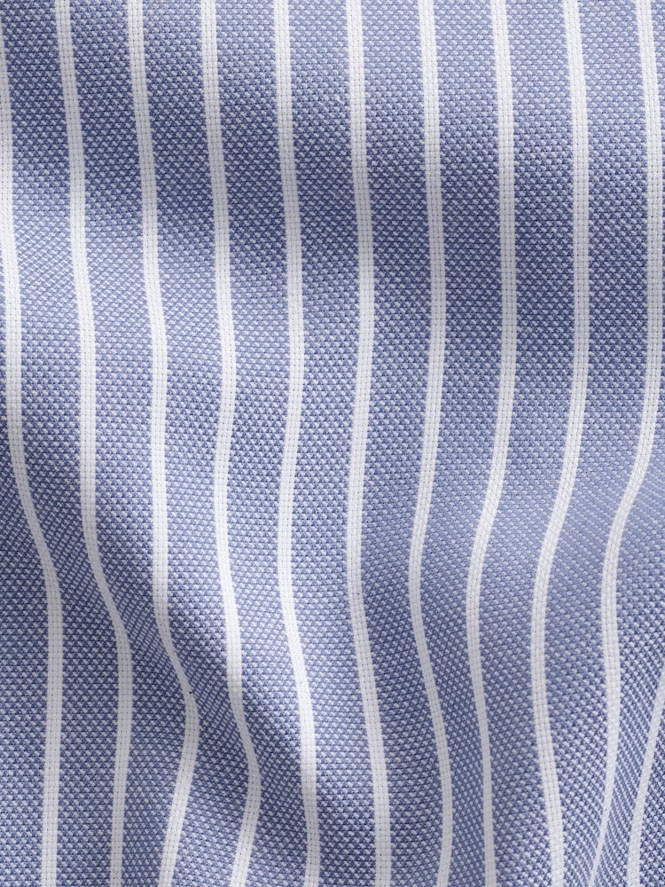 Blue/White Stripe Regular Fit Easy Care Long Sleeve Single Cuff Royal Oxford Shirt - Image 7 of 7