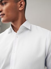 White Slim Fit Trimmed Easy Care Double Cuff Shirt - Image 4 of 9