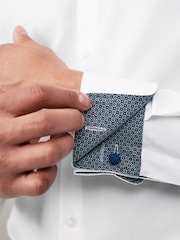 White Slim Fit Trimmed Easy Care Double Cuff Shirt - Image 6 of 9