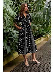 Negru - Rochie midi cu mâneci bufante - Imaginea 1 din 6