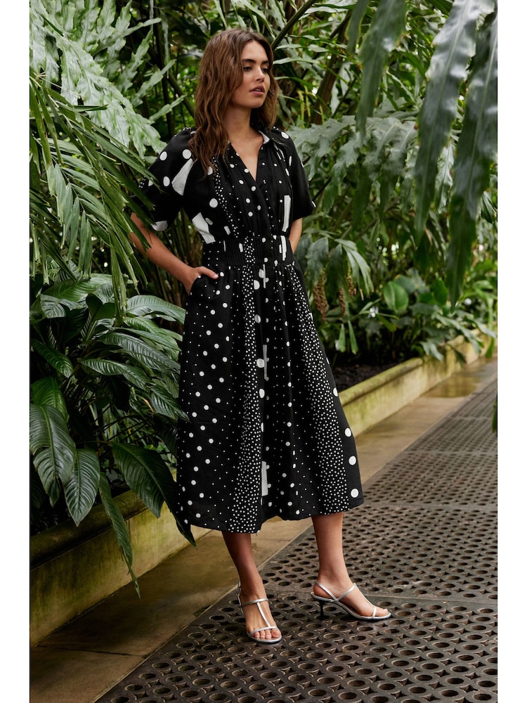 Negru - Rochie midi cu mâneci bufante - Imaginea 1 din 6