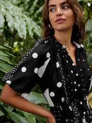 Negru - Rochie midi cu mâneci bufante - Imaginea 2 din 6