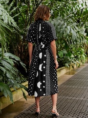 Negru - Rochie midi cu mâneci bufante - Imaginea 3 din 6