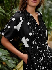 Negru - Rochie midi cu mâneci bufante - Imaginea 4 din 6
