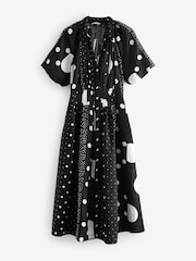 Negru - Rochie midi cu mâneci bufante - Imaginea 5 din 6